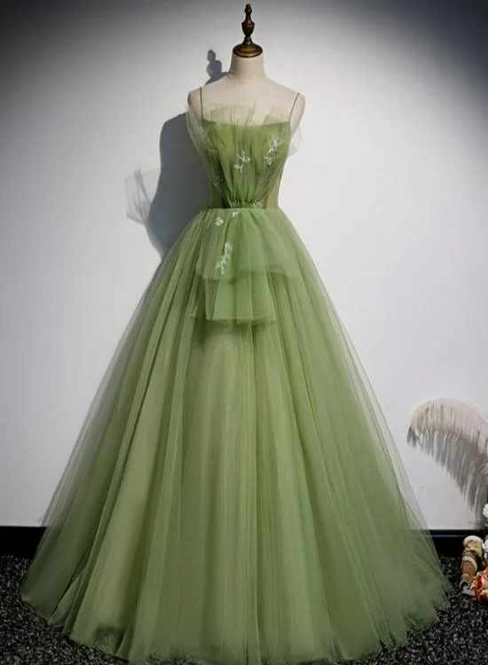 Lovely  Green Tulle Prom Dress 2022, Long Green Evening Party Dresses Sweet 16 Dresses Tunics Summer linen