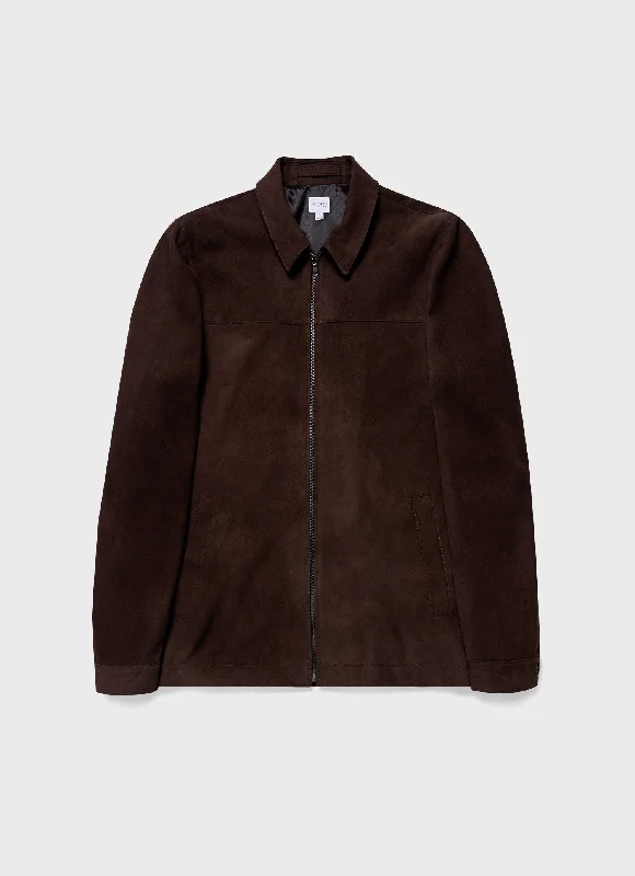 Men's Suede Harrington Jacket in Cocoa Plaid Jacket Tartan Jacket Houndstooth Jacket
