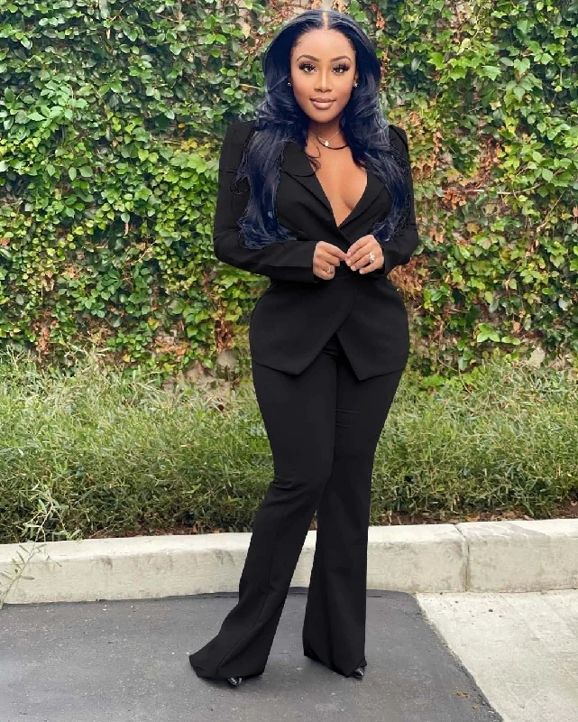 Women Fashion Casual Elegant Solid Color Long Sleeve Blazer And Pants Work Set Stylish Casual Pants