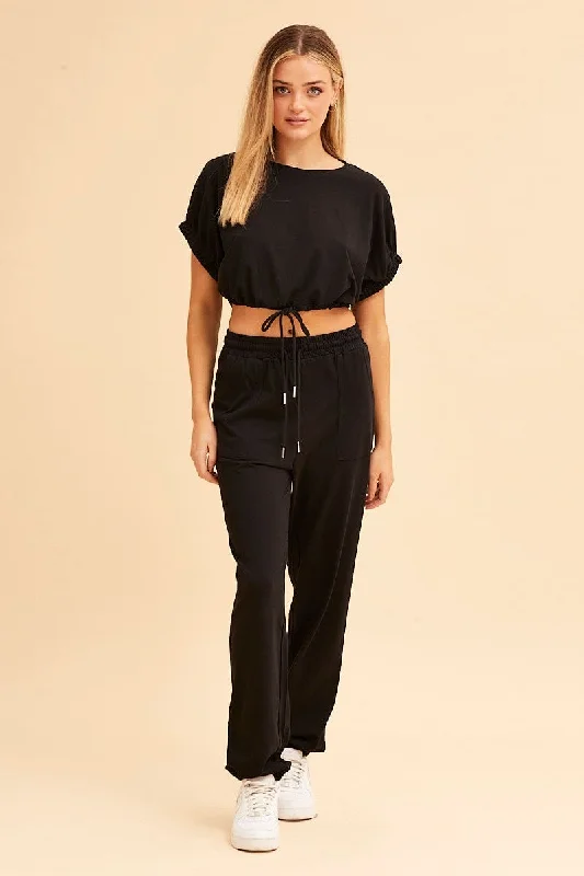 Black Jamie Cotton Jersey Lounge Pants Formal Slim Pants