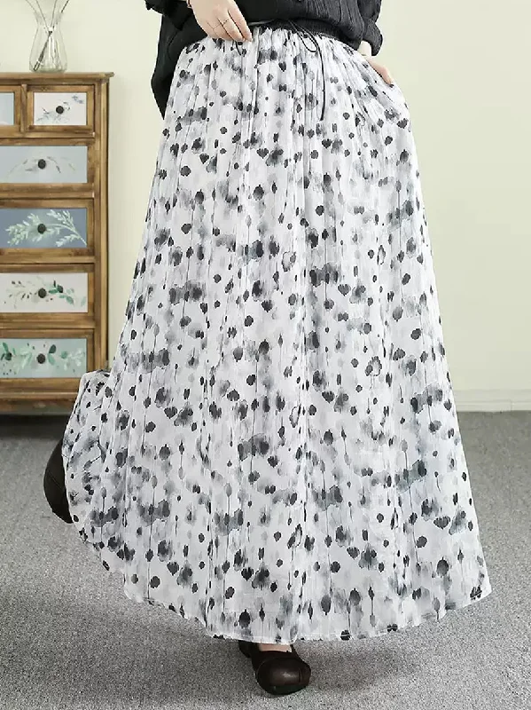 Women Summer Flower A-Shape 100%Ramie Skirt corduroy skirt cozy