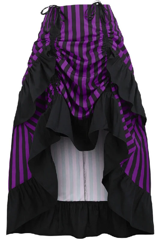 Black/Purple Stripe Adjustable High Low Skirt velvet skirt sumptuous