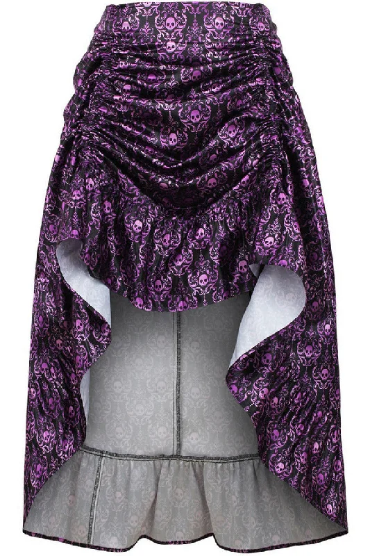 Purple & Black Skull Satin Adjustable High Low Skirt a-line skirt cut