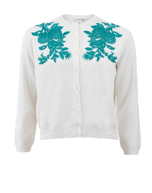 Floral Embroidered Cardigan Mesh Fabric Canvas Fabric Denim Fabric