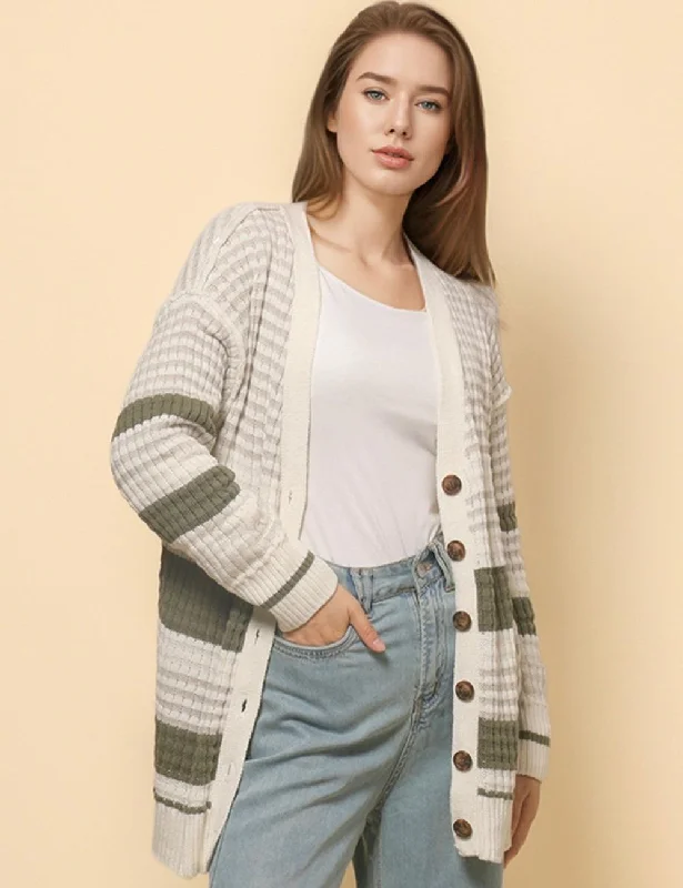 Ladies V-Neck Drop Shoulder Slouchy Cardigan SKT4765 Satin Blend Silk Blend Wool Blend