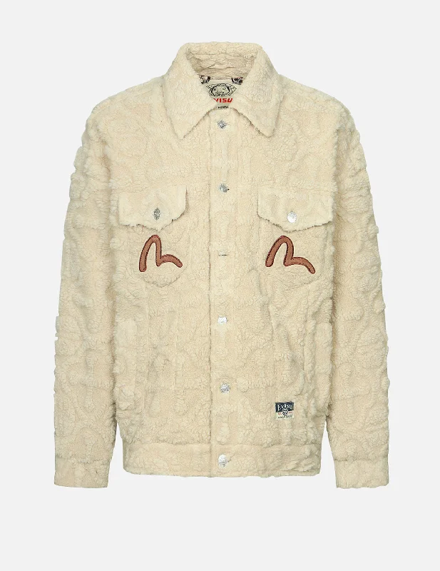 Allover Kamon Jacquard Loose Fit Sherpa Jacket Insulated Jacket Fitted Jacket Loose Jacket