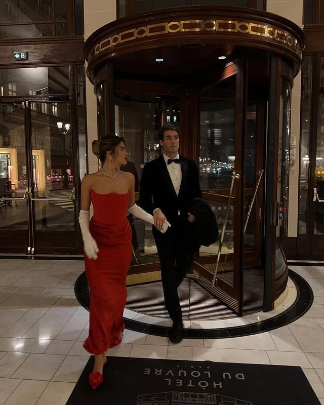 Charming Red Strapless Mermaid Long Evening Party Dress, DP4067 Tunics Bridal satin