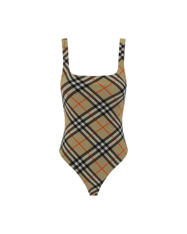 Burberry Swimsuit with Thin Straps and Iconic Check Pattern Comfortable Swim Dress