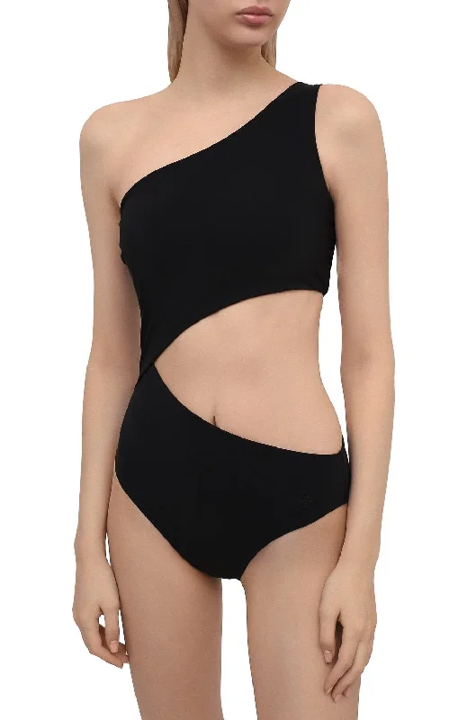 Tory Burch Women's One Shoulder One Piece Solid Black Swimsuit Classic Swimsuit Design Tory Burch Women's One Shoulder One Piece Solid Black Swimsuit Classic Swimsuit Design