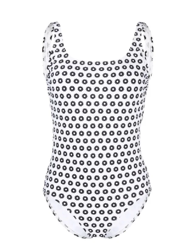Tory Burch Women's Mod Flower White Black Sunflower One Piece Swimsuit Beachy Ruffle Bikini Tory Burch Women's Mod Flower White Black Sunflower One Piece Swimsuit Beachy Ruffle Bikini