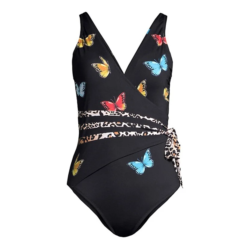 Johnny Was Women's Monarch Butterfly Print Wrap Swimsuit Sleek Mesh Bikini