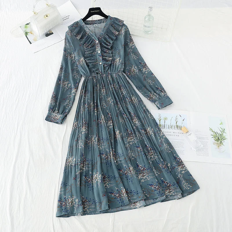 New Retro slim light mature wind broken flower pleated fairy Chiffon Skirt 4718 corduroy skirt durable New Retro slim light mature wind broken flower pleated fairy Chiffon Skirt 4718 corduroy skirt durable